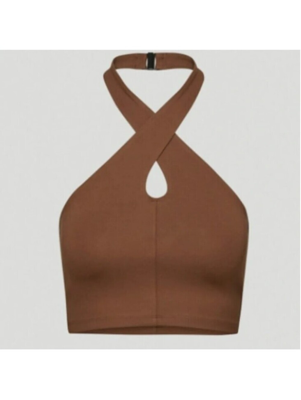 Aritzia Sun-Deh Halter Top Women's XL Brown Cropped Stretch Y2K Criss-Cross